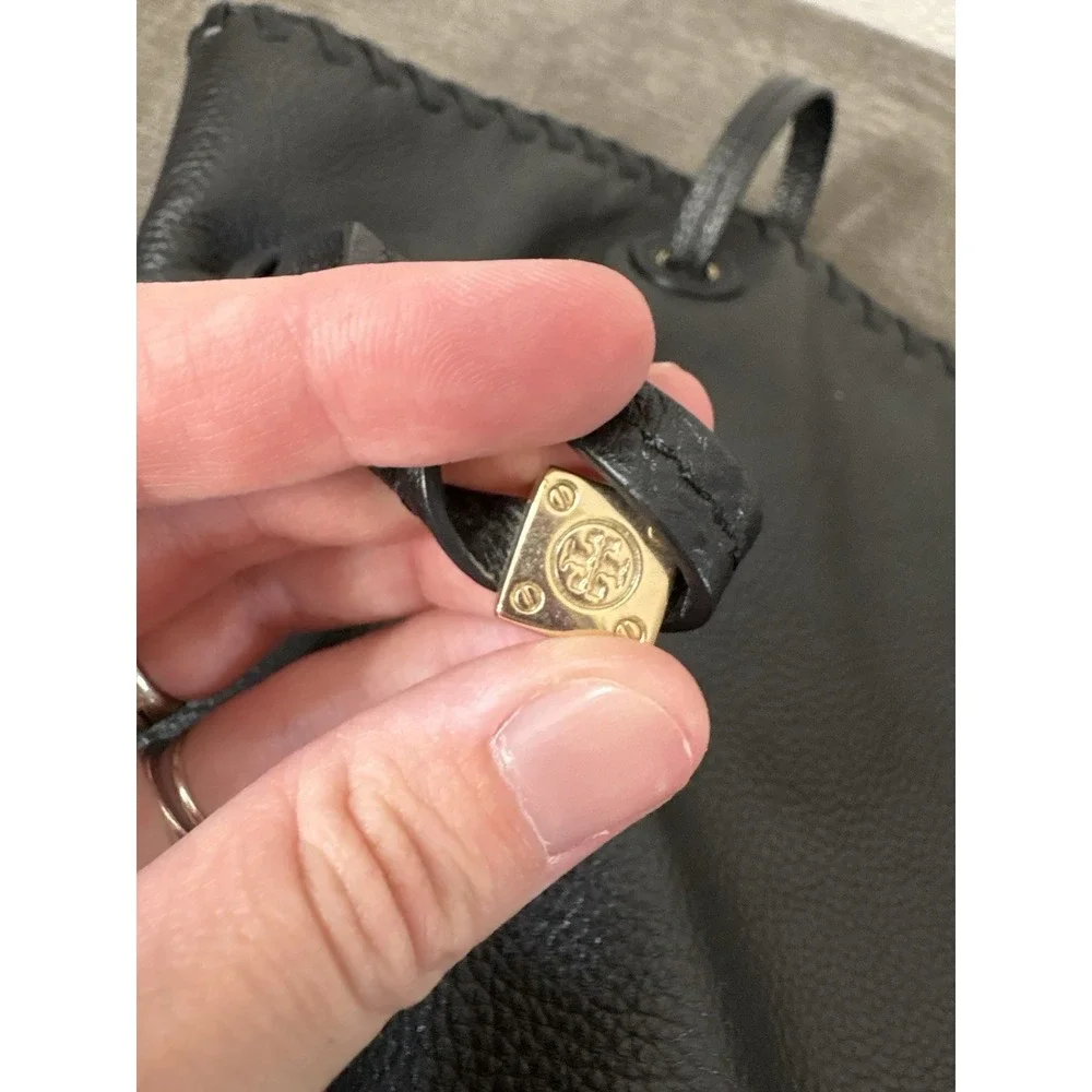 Tory Burch Marion Black Leather Slouchy Tote With Gold Hardware